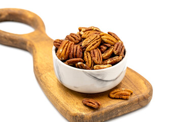 Pecan walnuts on white background. close up