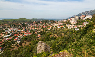 Fototapeta na wymiar Kruja, Albania - September, 2021: View over the town of Kruje in Albania.