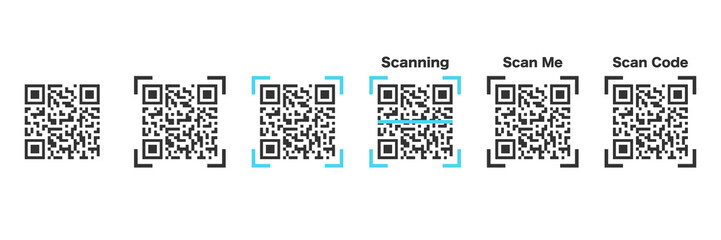 QR code and Bar code set. Scan for smartphone. Mobile phone scanning symbols collection. Vector isolated on white.