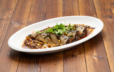 Special Chinese food home-style braised mackerel and ingredients