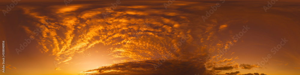Wall mural dramatic sunset sky panorama with cirrus clouds. seamless hdr 360 pano in spherical equirectangular 