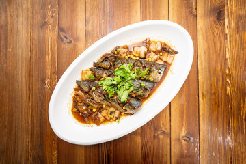 Special Chinese food home-style braised mackerel and ingredients
