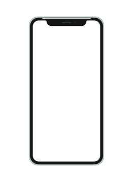 Smartphone mockup frameless blank screen frameless design. Mobile phone icon on white background vector illustration. Flat Icon Mobile Phone, Handphone. Smartphone mockup innovative future technology