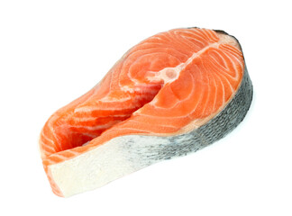 Fresh raw Salmon fish steak on white background