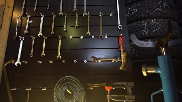 Organized tools in the used Tyre shop.