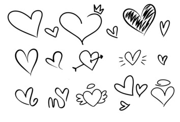 Heart shape vector hand drawn doodle set