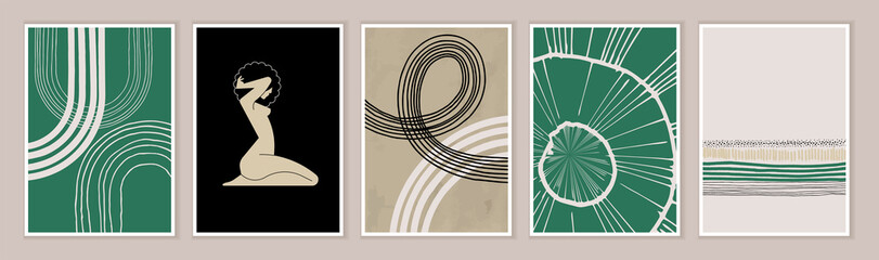 Trendy contemporary art posters set. Abstract hand drawn wall art vector. Modern minimalist concepts for art print, home and office decoration, interior design, web and social media banners.