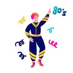 80s dancing man vector cartoon party character. Boy vector illustration