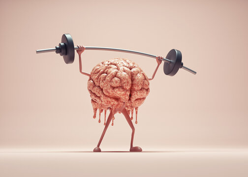 Human brain lifting weight.