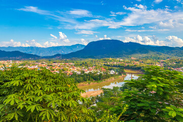 Obraz premium Panorama of the landscape Mekong river and Luang Prabang Laos.