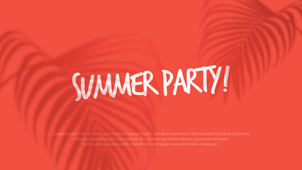 Palm tropical leaves shadow overlay on red background. Social media banner summer template