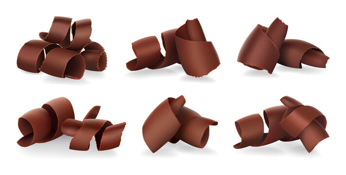 Set of Chocolate Shavings on white background, realistic vector illustration