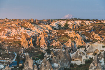 sunset over the city of G&ouml;reme in Cappadocia