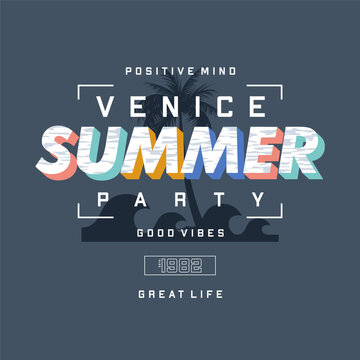 Positive Mind, Summer Venice Beach Party Abstract Silhouette Graphic, Typography Vector, Illustration, Good For Print T Shirt And Other Use 