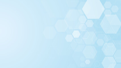 Hexagons pattern on blue background. Genetic research, molecular structure. Chemical engineering. Concept of innovation technology. Used for design healthcare, science and medicine background
