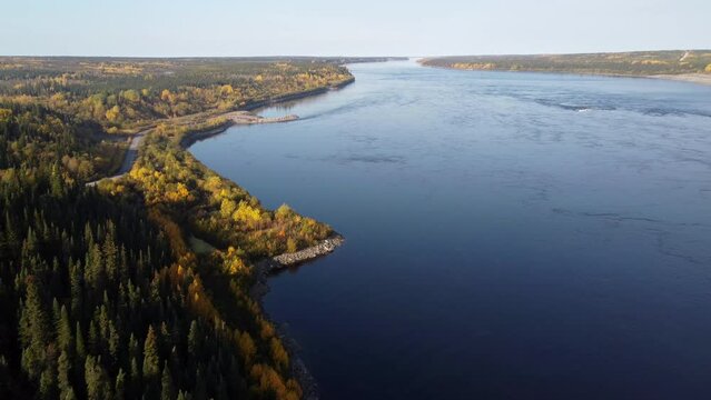 Aerial view around LG1 hydroelectric power plant Eeyou Istchee Baie-James Quebec Canada