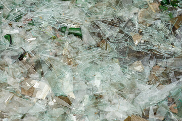 Background of broken glass. Close-up. Landfill	