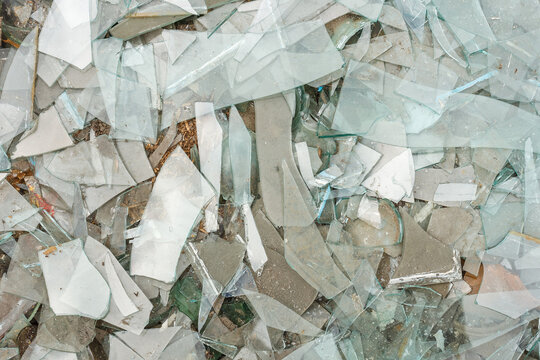 Background of broken glass. Close-up. Landfill