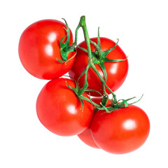 A brush of large tomatoes on a white background. Studio photo, isolate, tomatoes, washed