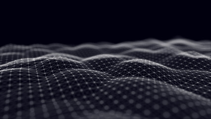 Digital technology wave. Dark cyberspace with motion dots and lines. Futuristic digital background. Big data analytics. 3d rendering.