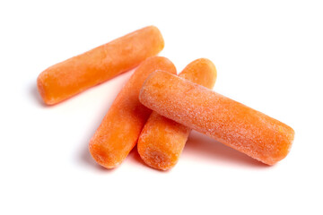 Baby frozen carrots on a white background