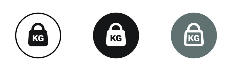 Set of weight kilogram icons. Simple round KG symbol icons for web and print isolated on white background.