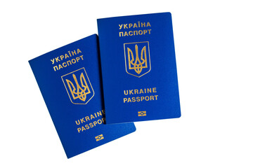 Foreign passport of Ukraine isolated on white background. Ukrainian traveler.