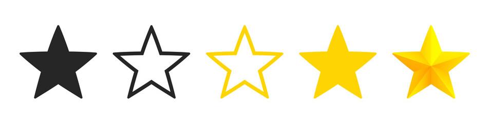 Five stars rating. 5 Stars quality rating icon. Star vector icons. 5 gold, black, yellow and line stars icon - stock vector.