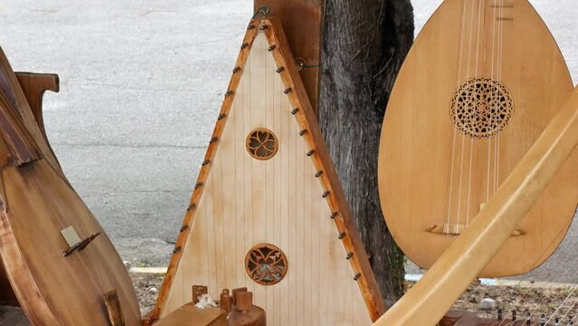 Display of ancient string musical instruments