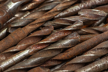 old vintage hand tools - set of drills on a wooden background