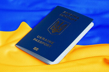 Passports of Ukraine on the background of the Ukrainian flag