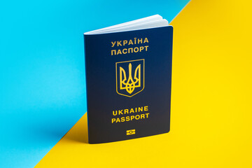 Passports of Ukraine on the background of the Ukrainian flag