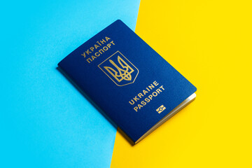 Passports of Ukraine on the background of the Ukrainian flag
