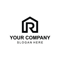 Modern simple letter R house logo