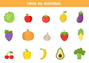 Find all vegetables. Educational worksheet for children.