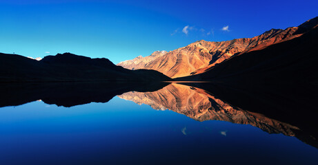 sunset over the Chandratal lake, Spiti, India