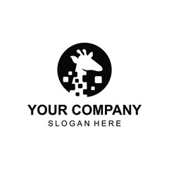 Giraffe logo design with digital dots logo