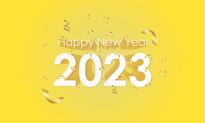 Happy New Year 2023. Holiday greeting banner with balloons and the inscription