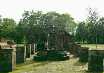 Close-up of Hindu buddha style in old viharn at the Historical Park in Sukhothai.