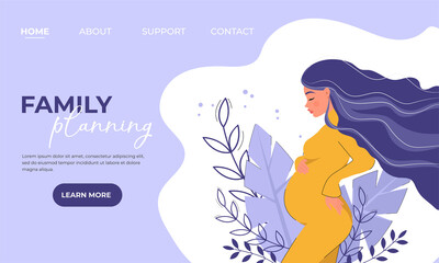 Landing page of the family planning web site, a site for pregnant women and those who are planning, with an image of a pregnant girl