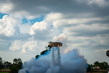Fireballs are rising into the sky, a tradition of Isan in Thailand.Rocket festival. 