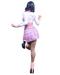 Beautiful female in short mini skirt and stockings.