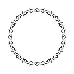 Round floral frame. Lotus leaves and flowers design elements isolated on white background