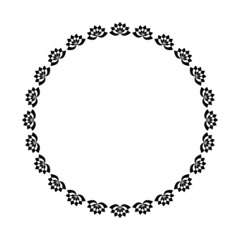 Round floral frame. Lotus leaves and flowers design elements isolated on white background