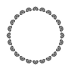 Round floral frame. Lotus leaves and flowers design elements isolated on white background
