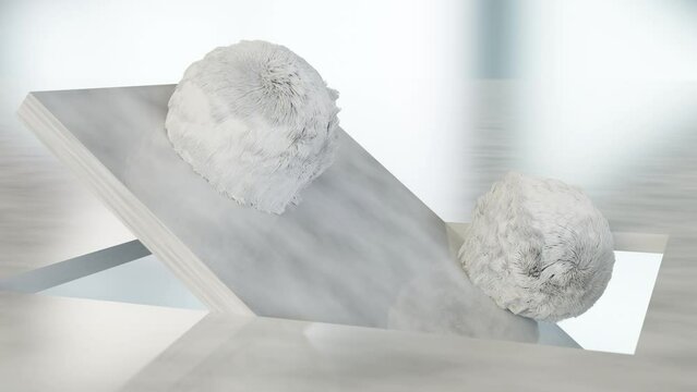 Soft spheres rolling down, abstract background in silver, oddly satisfying looping animation, 3d render