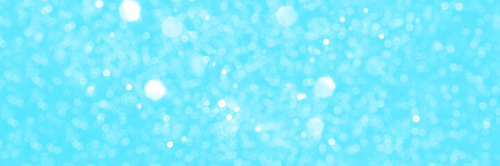 Obraz na płótnie Canvas Bright blue sparkling glitter bokeh background, banner texture. Abstract defocused lights header. Wide screen wallpaper. Panoramic web banner with copy space for design