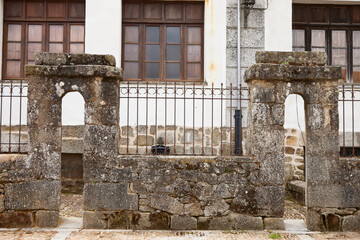 Medina del Castañar (Salamanca), May 3, 2022. Burladero of the bullring. The Plaza Mayor is used...