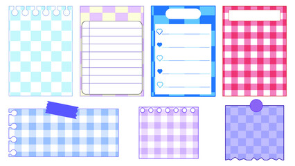 set of cute checkers, gingham paper notepad, memo, planner, sticky note, reminder, and journal. cute, simple, and printable