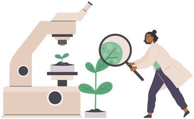 Biologist conducting scientific experiment, chemical research with plant, pharmaceuticals and green pharmacy. Scientist makes laboratory analysis with equipment. Idea of education chemistry science